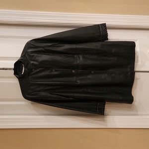 Dennis Basso Faux Leather Coat with Scalloped Cuffs -BLACK